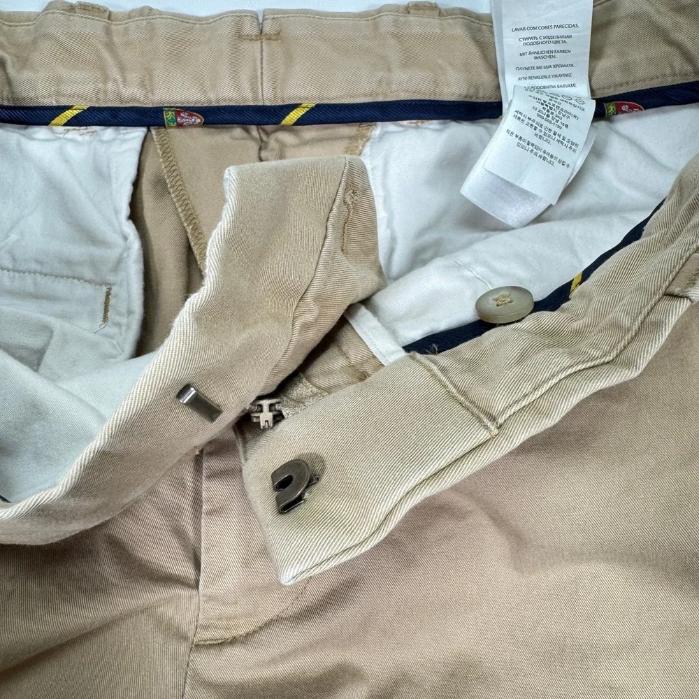 Polo Ralph Lauren Mens 34x32 Tan Stretch Chino Pants Flat Front Cuffed Hem